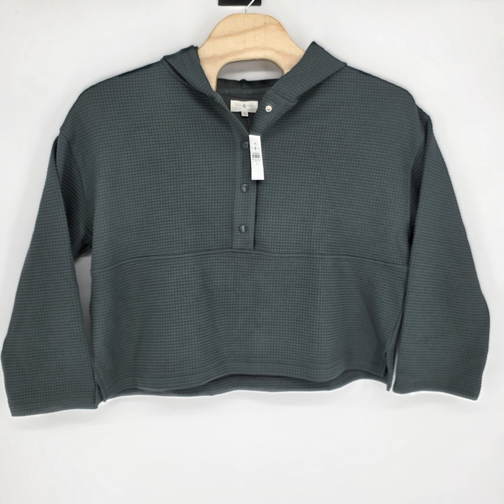 Lou & Grey Signaturesoft Green Pullover 1/4 Button Hoodie Sweatshirt Top New